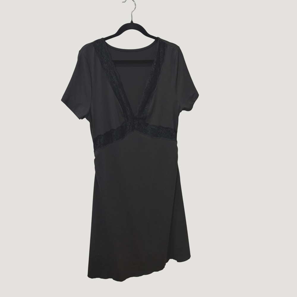 Plus Sized Black Lace Trim Dress 1XL Gothic Grunge Coquette Dark Romantic